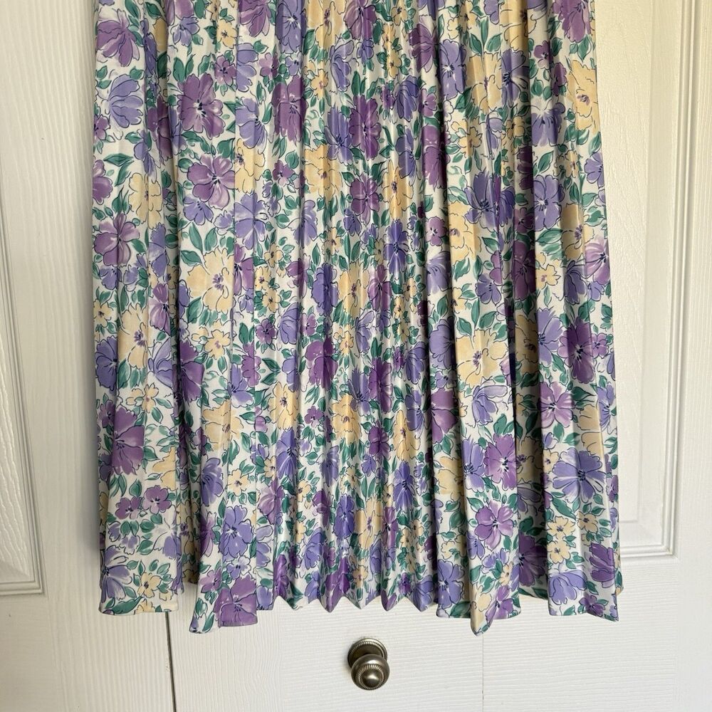Baroness Waynes Midi Skirt Women Size 12 Purple Pleated Pull On Comfort USA - Picture 10 of 15